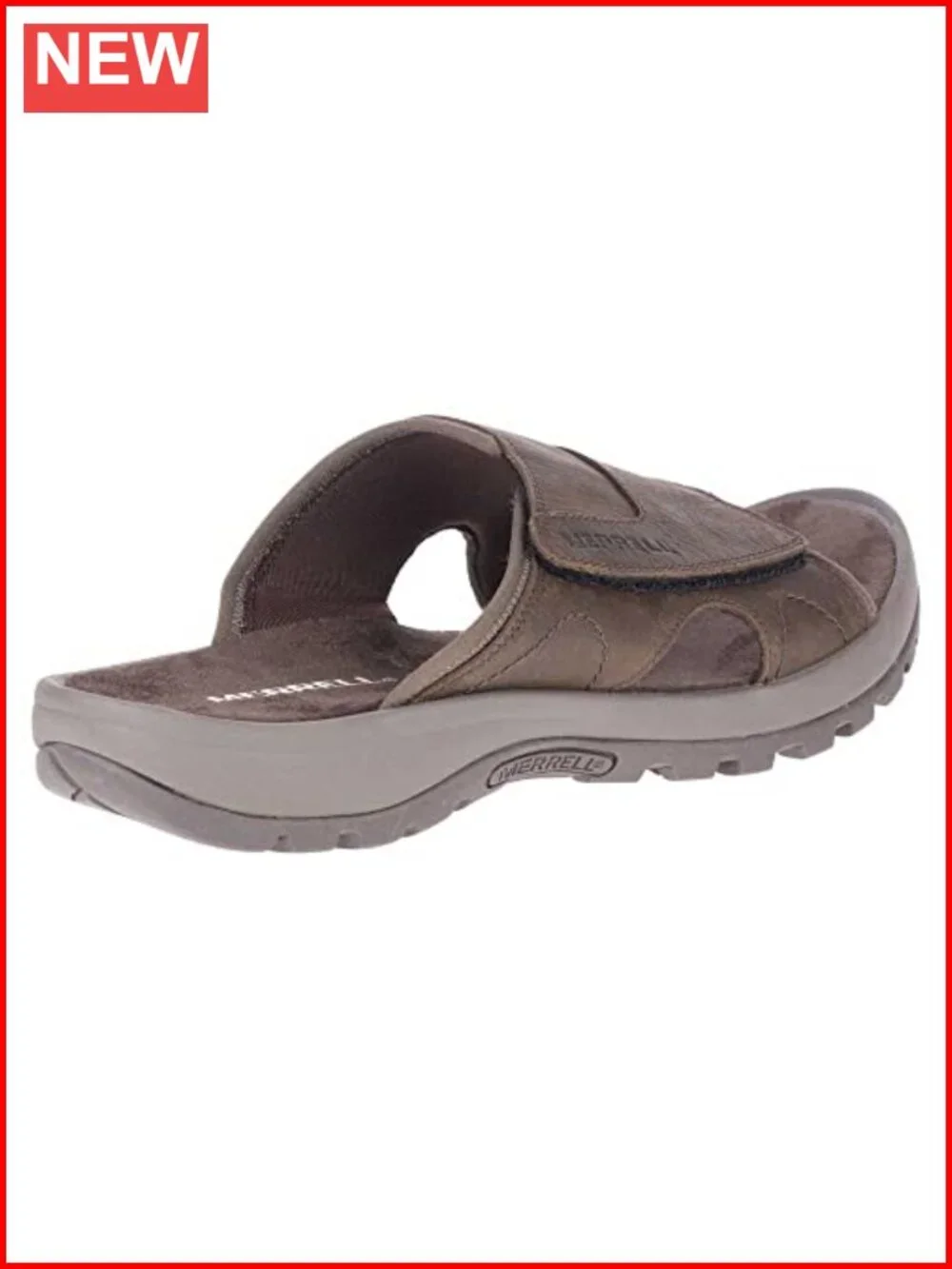 Leather Slide Sandals with Hook & Loop Closure, Cushioned Footbed